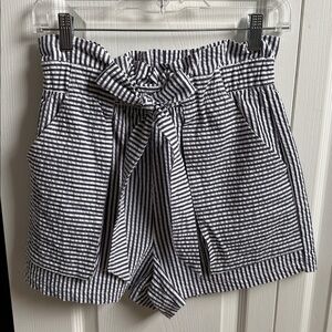 Zara Navy and White Striped Bucket Shorts